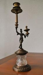 Antieke Kandelaar Sculptuur Brons Glas 32 cm, Antiek en Kunst, Ophalen