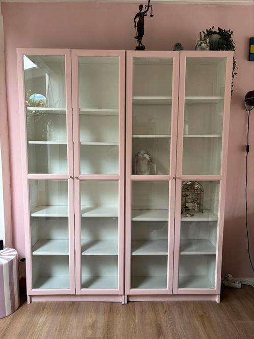 Mooie roze Billy boekenkast vitrinekast Oxberg Ikea, Huis en Inrichting, Kasten | Vitrinekasten, Zo goed als nieuw, 200 cm of meer