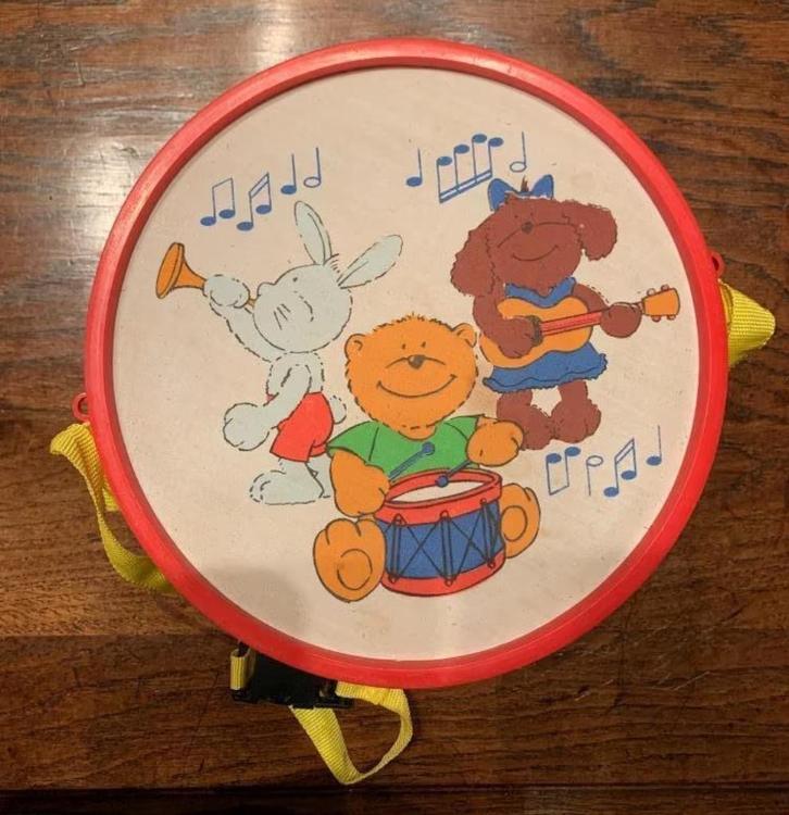 Speelgoed trommel met hengsel; maakt veel lawaai, carnaval, Verzamelen, Speelgoed, Gebruikt, Ophalen of Verzenden