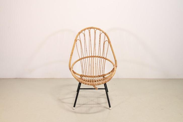 Vintage Rotan stoel door Rohe Noordwolde, Huis en Inrichting, Stoelen, Gebruikt, Eén, Metaal, Riet of Rotan, Bruin, Ophalen of Verzenden