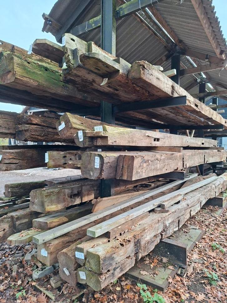 Eiken balken, gebintbalken en daksporen, planken 4,5 cm dik, Tuin en Terras, Palen, Balken en Planken, Gebruikt, Balken, 250 cm of meer