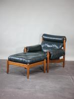 Eric Merthen fauteuil met hocker Zweeds design 1960s, Huis en Inrichting, Fauteuils, Midcentury, Hout, 75 tot 100 cm, Zo goed als nieuw