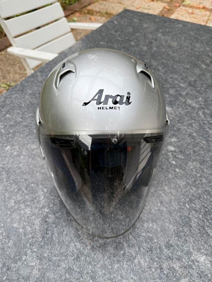Motorhelm ARAI Open Face, Zilver - Maat: M, Motoren, Kleding | Motorhelmen, Jethelm, Overige merken, Tweedehands, Ophalen of Verzenden