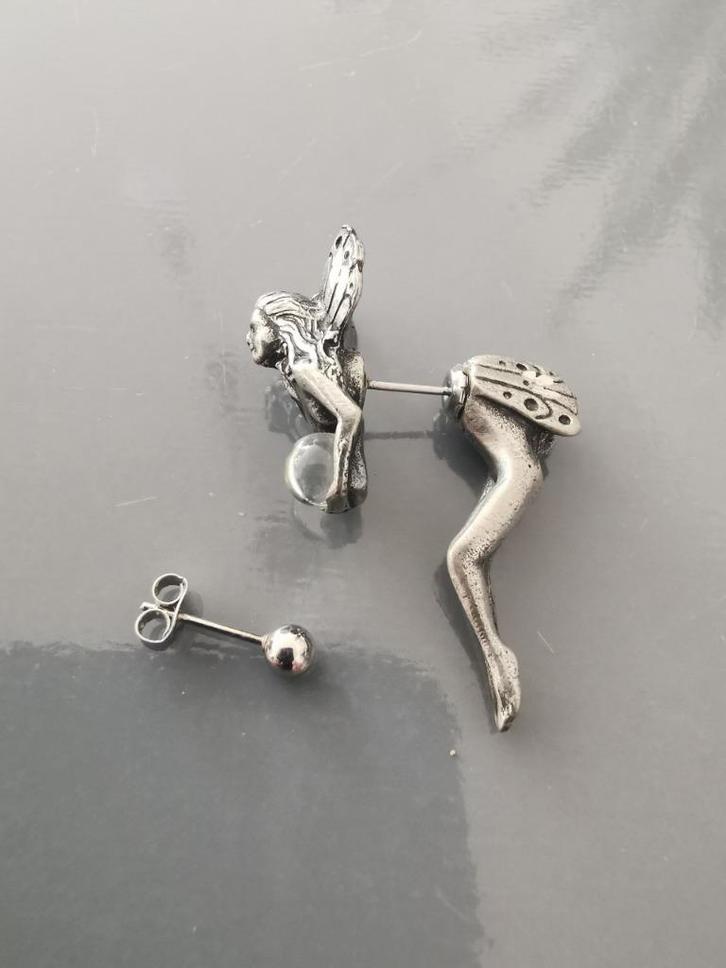 Fantasy oorsteker fairy, oorbel elfje, Pass 'N Thru earpin, Sieraden, Tassen en Uiterlijk, Oorbellen, Zo goed als nieuw, Knopjes of Stekers