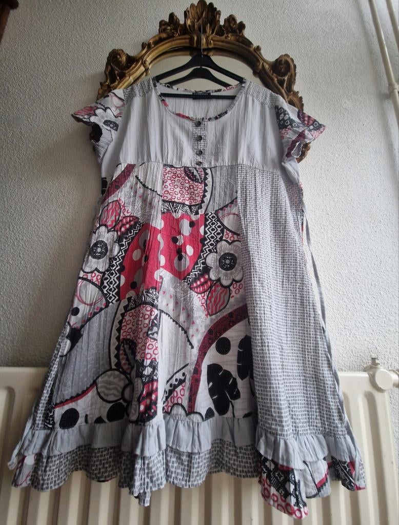 Vetistyle grijs apart a lijn ruffle tuniek met koordjes, Vetistyle, Blouse of Tuniek, Ophalen of Verzenden, Zo goed als nieuw