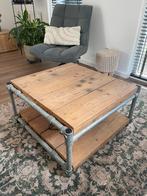 Stoere salontafel van steigerhout en steigerbuis, Huis en Inrichting, Tafels | Salontafels, 50 tot 100 cm, Minder dan 50 cm, Gebruikt