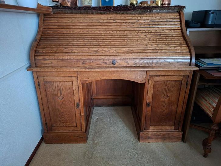 Eikenhouten secretaire bureau met roldeur, Antiek en Kunst, Antiek | Meubels | Kasten, Ophalen