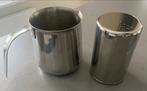 RVS Melkopschuimkan & Cacaostrooier Set, Ophalen, Gebruikt