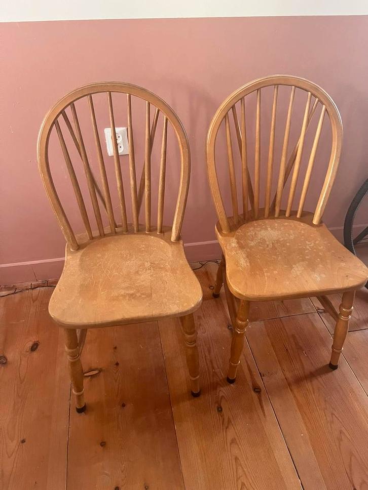 Vintage houten spijlen stoelen windsor stijl, Huis en Inrichting, Stoelen, Zo goed als nieuw, Twee, Ophalen of Verzenden