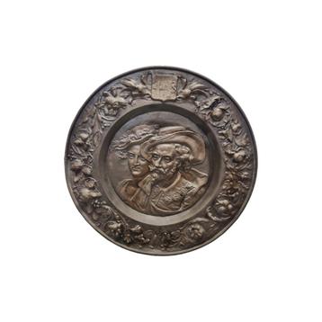 Antiek koperen wandbord Rubens met vrouw, 19e eeuw beschikbaar voor biedingen