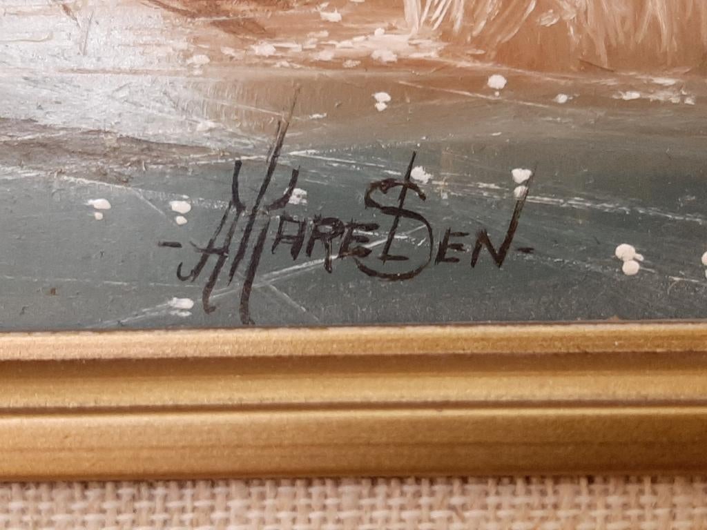 Adolf Karelsen wintertafereel olieverf paneeltje, Antiek en Kunst, Kunst | Schilderijen | Klassiek, Ophalen of Verzenden