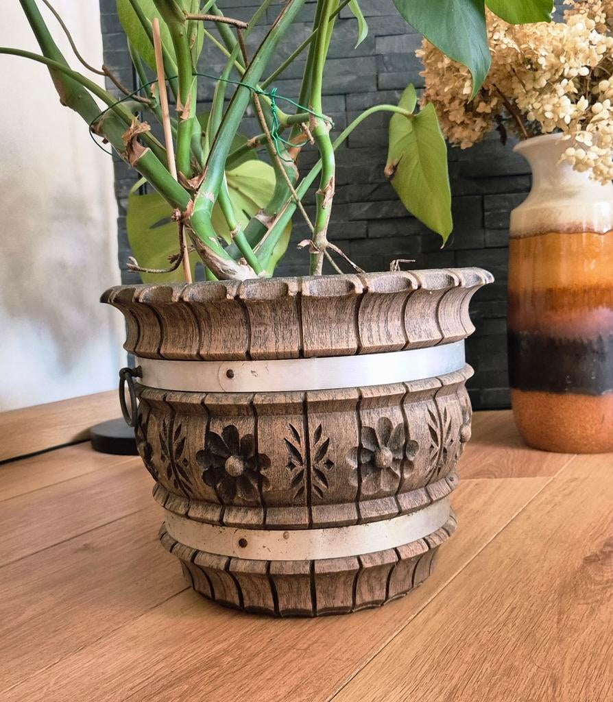 Grote bruine plastic XL Emsa Germany bloempot, Huis en Inrichting, Woonaccessoires | Schalen en Manden, Rond, Ophalen of Verzenden