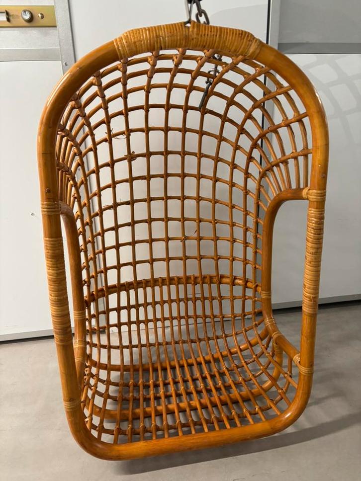 Rieten seventies hangstoel kind, 70s, rotan, Huis en Inrichting, Stoelen, Gebruikt, Eén, Riet of Rotan, Overige kleuren, Ophalen