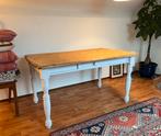 Mooie houten eettafel/bureau, witte poten, laatje, Huis en Inrichting, Tafels | Eettafels, 100 tot 150 cm, Zo goed als nieuw, Rechthoekig