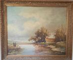 Olieverf schilderij op doek boerderij aan het water, Ophalen