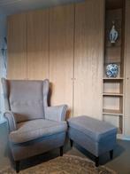 Grijze fauteuil met voetenbankje - Ikea Strandmon, Huis en Inrichting, Gebruikt, Minder dan 75 cm, Ophalen of Verzenden, 75 tot 100 cm