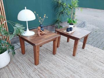 Set vierkante massief hout bijzettafel salontafel tafeltjes