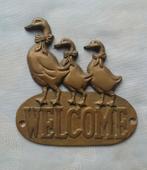 Bronzen tuindeur / woondeur plaat met ganzen, WELCOME, Antiek en Kunst, Ophalen of Verzenden, Brons