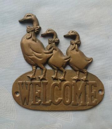 Bronzen tuindeur / woondeur plaat met ganzen, WELCOME beschikbaar voor biedingen