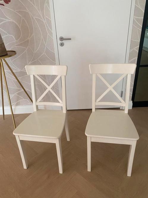 Ingolf Ikea stoelen goede staat, Huis en Inrichting, Stoelen, Gebruikt, Twee, Hout, Wit, Ophalen of Verzenden