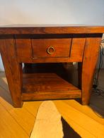 Donker Eiken Bijzettafel met Lade - 60x60, Huis en Inrichting, Tafels | Bijzettafels, Gebruikt, Vierkant, 55 tot 75 cm, Hout