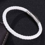 Witte Gevlochten Leren Armband / heren dames wit bandje, Verzenden, Nieuw, Wit, Leer