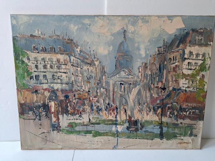 J Kelderman. 1914/ 1990 Parijs stadsgezicht., Antiek en Kunst, Kunst | Schilderijen | Klassiek, Ophalen