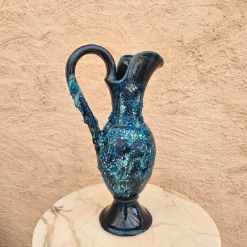 Grote vintage fat lava vaas – diepblauw lava-glazuur, 38 cm  beschikbaar voor biedingen