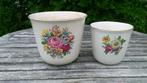 2 antieke bloempotten Keralux Belgium met florale decoratie, Ophalen of Verzenden