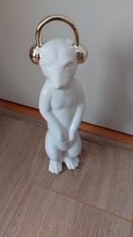 Wit beeld van stokstaartje met gouden koptelefoon 34 Cm, Ophalen of Verzenden, Overige typen