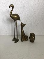 Koperen dierfiguren , flamingo , uil en kat, Antiek en Kunst, Ophalen of Verzenden