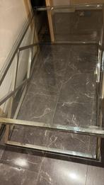 RVS salontafel met glasplaat, Huis en Inrichting, Tafels | Salontafels, 100 tot 150 cm, Vintage, Zo goed als nieuw, Glas
