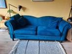 Blauwe velvet bank, Huis en Inrichting, Ophalen, Gebruikt, Driepersoons, Rechte bank