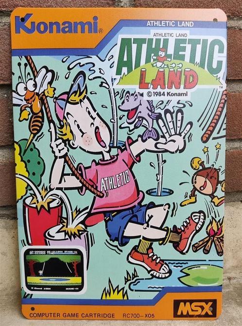 Konami Athletic Land Retro MSX Metalen Wandbord Poster, Huis en Inrichting, Woonaccessoires | Wanddecoraties, Nieuw, Verzenden