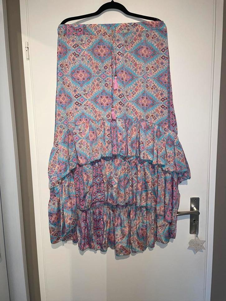 Purple queen roze boho ibiza ruffle maxi rok skirt mt S / M, Kleding | Dames, Rokken, Zo goed als nieuw, Maat 36 (S), Roze, Onder de knie