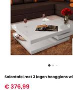 Hoogglans witte salontafel met 3 lagen, Kunststof, 100 tot 150 cm, Nieuw, Ophalen of Verzenden