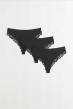 Nieuw H&M 3 brazilian slips met kant zwart maat S, H&M, Ophalen of Verzenden, Zwart, Slip