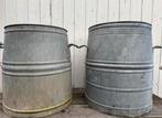 Grote oude zinken tonnen vaten bloembakken plantenbakken, Antiek en Kunst, Curiosa en Brocante, Ophalen