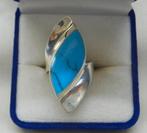 Zilveren royale ring met blauwe steen maat 16 nr.1306, Verzenden, Dame, Zilver, Zilver
