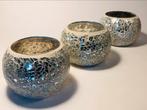 Drie theelichthouders, disco glitters, waxinelichthouders, Huis en Inrichting, Ophalen of Verzenden, Zo goed als nieuw, Overige materialen