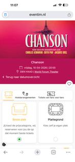 2 Kaartjes tickets Chanson 10 april 20.00 uur Den Haag, Tickets en Kaartjes, Twee personen, April