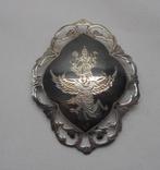 Zilveren grote Siam broche met grijs emaillen nr.502, Sieraden, Tassen en Uiterlijk, Antieke sieraden, Verzenden, Zilver, Broche
