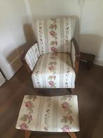 Oude Relaxstoel met Voetenbankje - Gerestaureerd, Huis en Inrichting, Fauteuils, Gebruikt, Minder dan 75 cm, Vintage, Ophalen of Verzenden