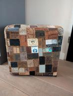 Lederen patchwork poef, Ophalen, Minder dan 50 cm, Rond, Minder dan 50 cm