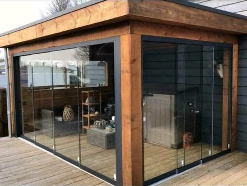 Glazen schuifwanden tuinhuis veranda  Aanbieding  €250,-, Tuin en Terras, Overkappingen, Nieuw, Veranda, Ophalen of Verzenden