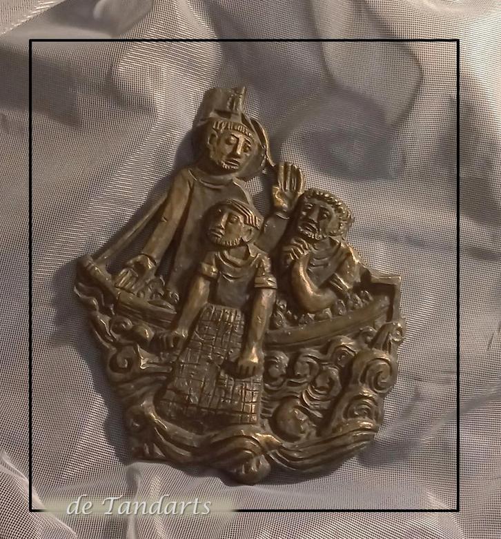 Bronzen plaque – JEZUS kalmeert de STORM , 28 cm  🎄 KORTING, Antiek en Kunst, Antiek | Koper en Brons, Ophalen of Verzenden