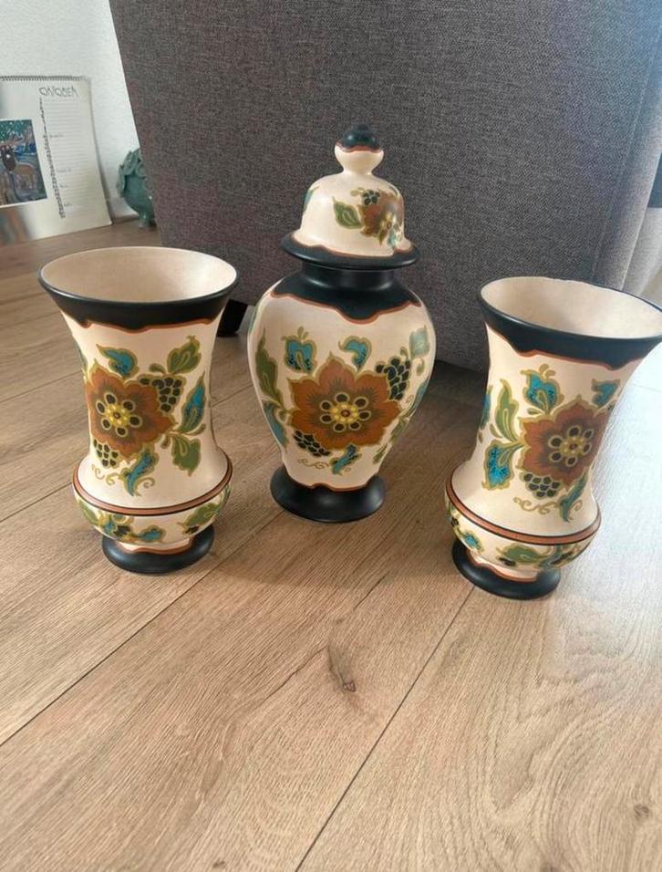 Prachtige 3 delige Modica Gouda Plateel vazen set, Antiek en Kunst, Antiek | Vazen, Ophalen