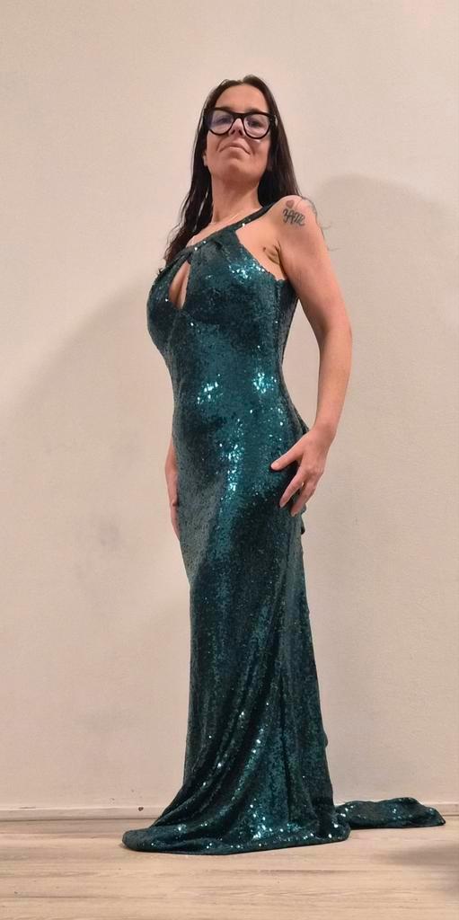 KDK London Avondjurk Smaragdgroen Pailletten M, Kleding | Dames, Gelegenheidskleding, Nieuw, Galajurk, Maat 38/40 (M), Groen, Ophalen of Verzenden
