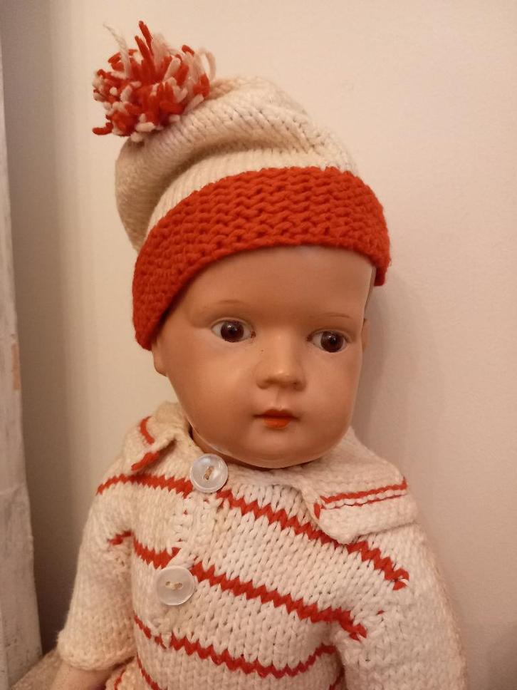 Antieke zeldzame schildpadpop jongen  1930, Verzamelen, Poppen, Zo goed als nieuw, Pop, Ophalen of Verzenden