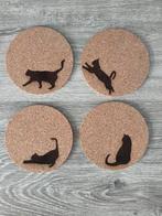 Kurk onderzetters 9 cm – Katten thema – Set van 4, Huis en Inrichting, Ophalen of Verzenden, Nieuw, Glas of Kopje